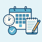 予約やスケジュール管理をイメージしたカレンダーと時計のイラスト