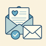 お客様から届いた感謝の手紙を表す封筒とメッセージのイラスト