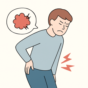 イライラによる腰の緊張をあらわしたイラスト