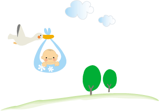 コウノトリが赤ちゃん運ぶイラスト