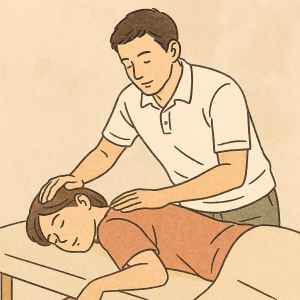 二点押圧の整体施術風景のイラスト