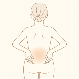 骨盤まわりに手を添えている後ろ姿の女性の線画イラスト