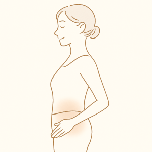 骨盤まわりがふんわり強調された横向きの女性の線画イラスト